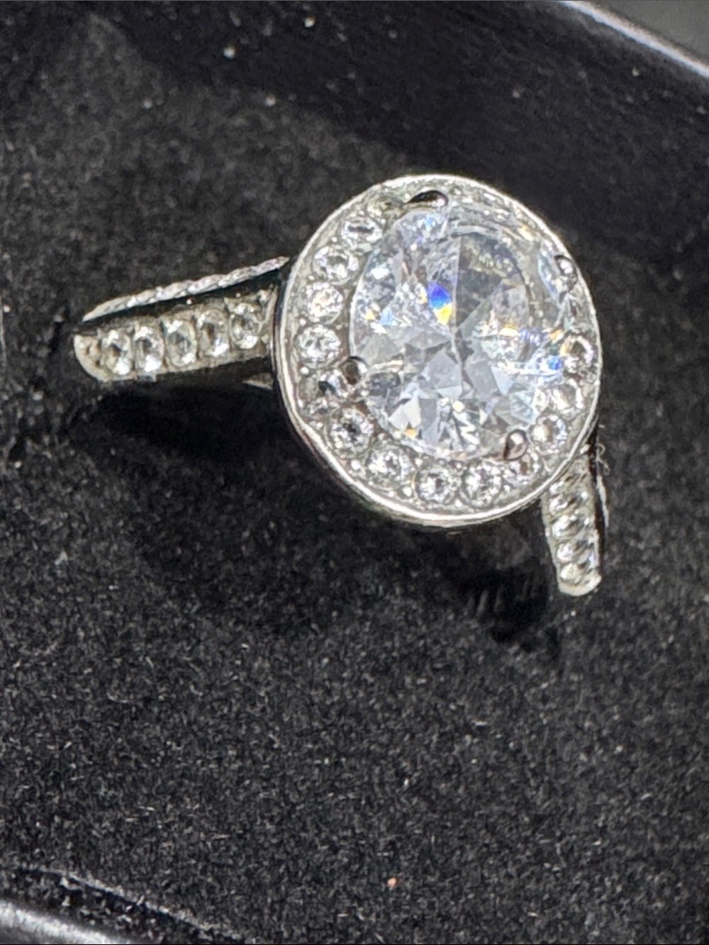 Classic Halo Solitaire Round Crystal Ring in Silver